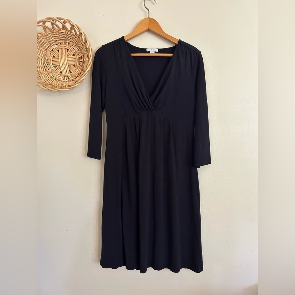 Garnet hill Stretchy Long Sleeve Black fit flare Midi‎ Dress Size S